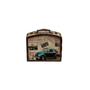 Maleta decorativa madeira e couro fusca vintage