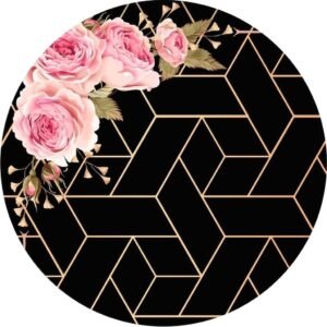 Painel redondo sublimado preto e dourado com flores